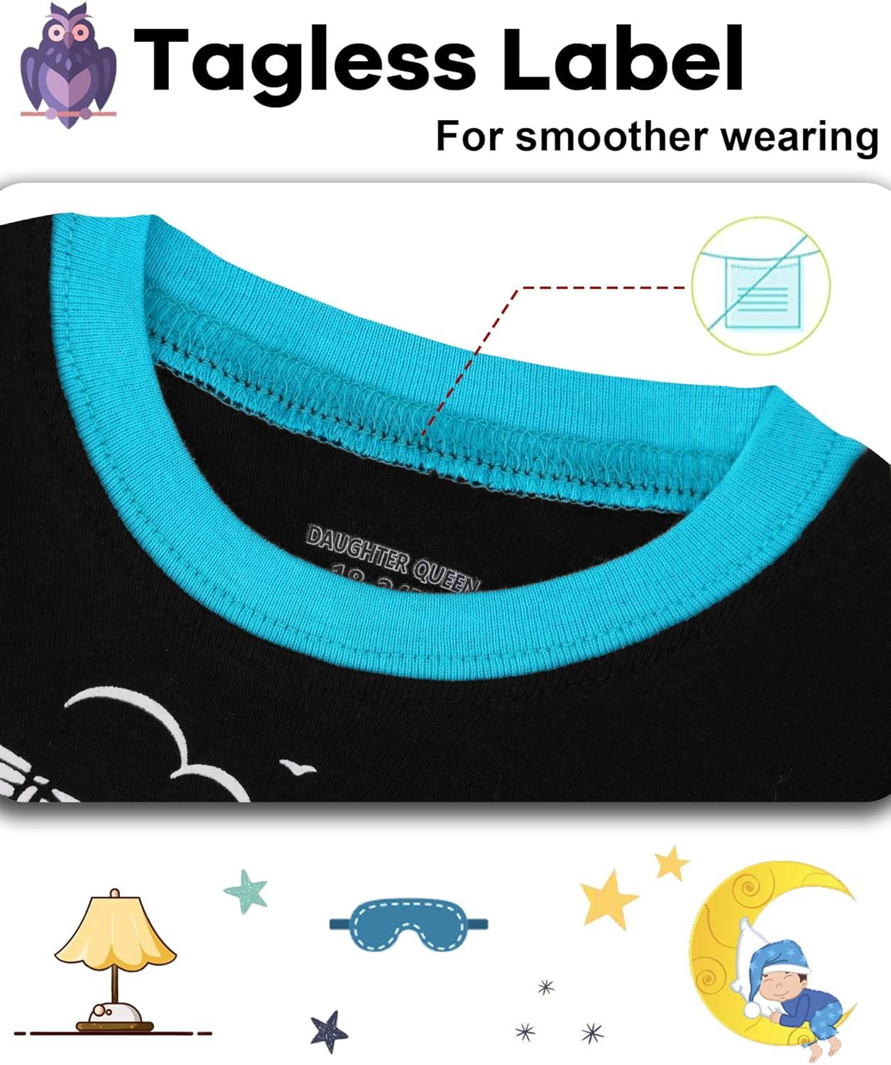 imageDAUGHTER QUEEN Boys Pajamas 4 Pieces Short Set 100 Cotton Sleepwear Size 18 Months12 Years4pcsblackGrayskeleton Glow in Darksba25