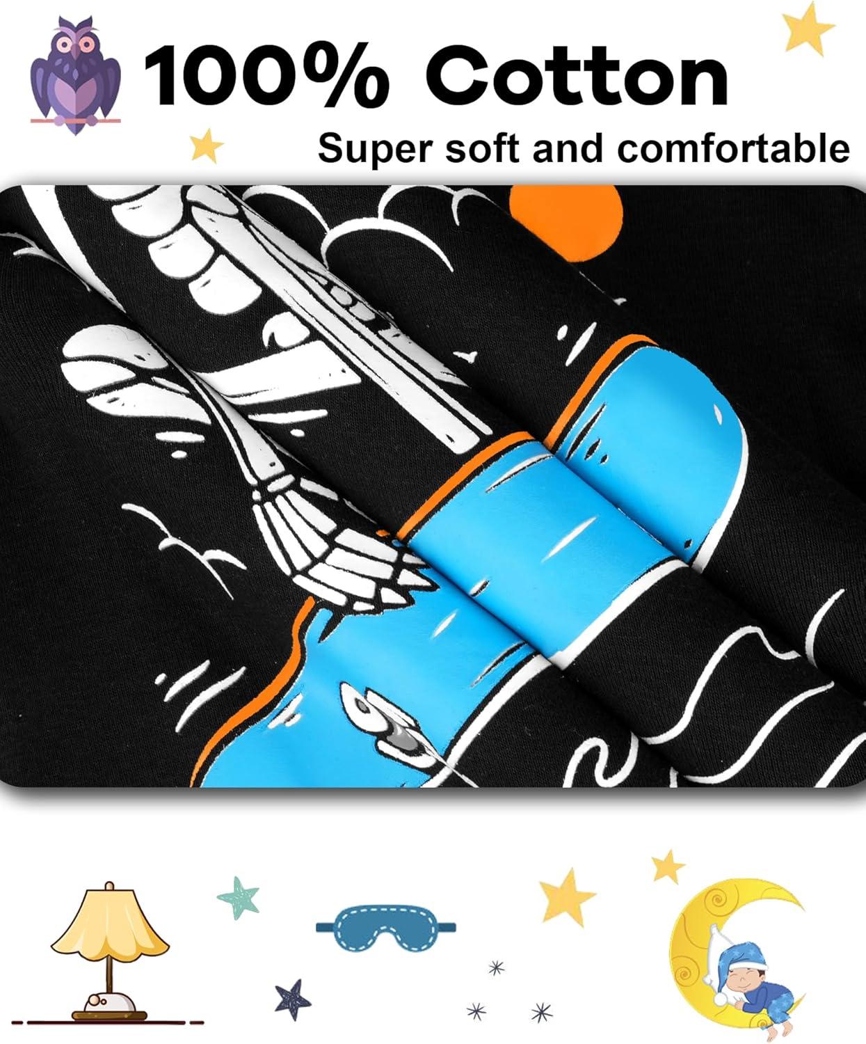 imageDAUGHTER QUEEN Boys Pajamas 4 Pieces Short Set 100 Cotton Sleepwear Size 18 Months12 Years4pcsblackGrayskeleton Glow in Darksba25