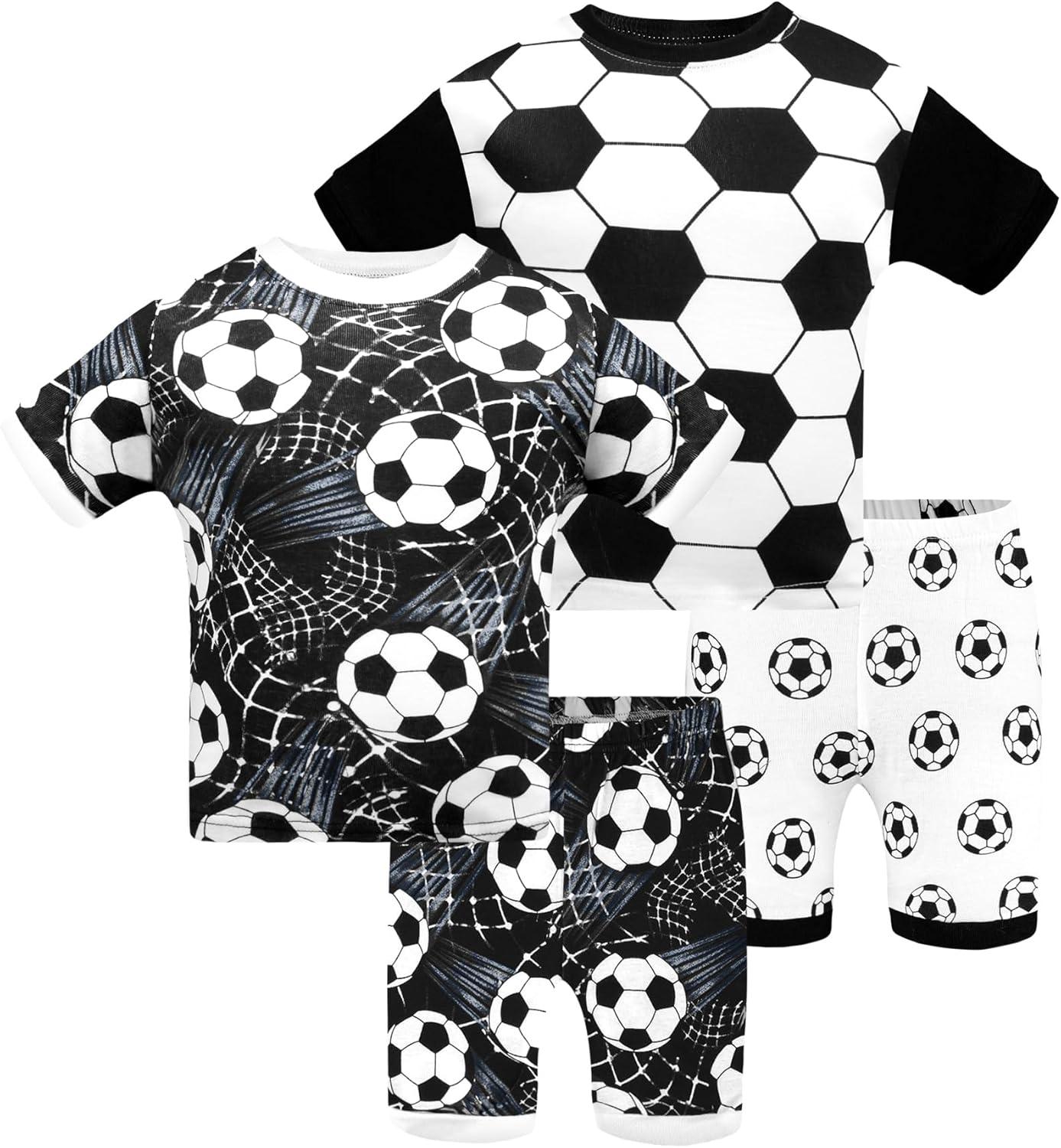 imageDAUGHTER QUEEN Boys Pajamas 4 Pieces Short Set 100 Cotton Sleepwear Size 18 Months12 Years4pcsblackWhitesoccersba24