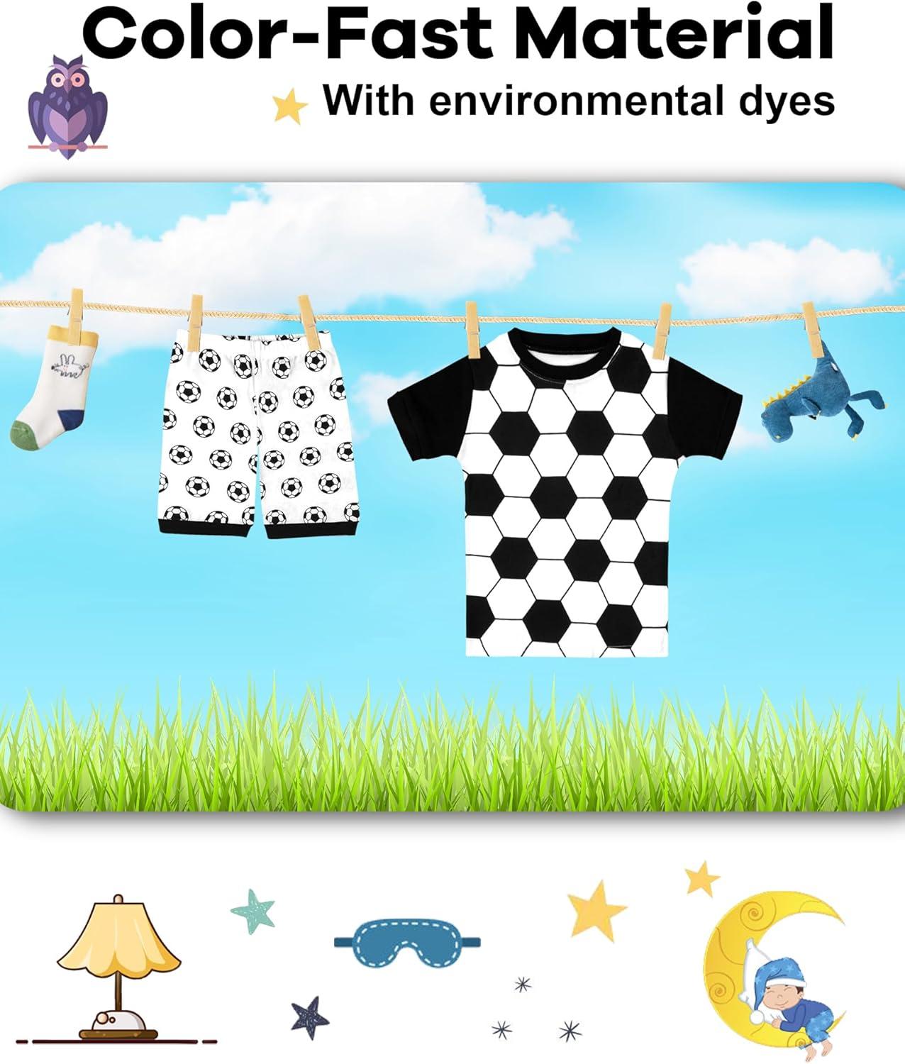 imageDAUGHTER QUEEN Boys Pajamas 4 Pieces Short Set 100 Cotton Sleepwear Size 18 Months12 Years4pcsblackWhitesoccersba24