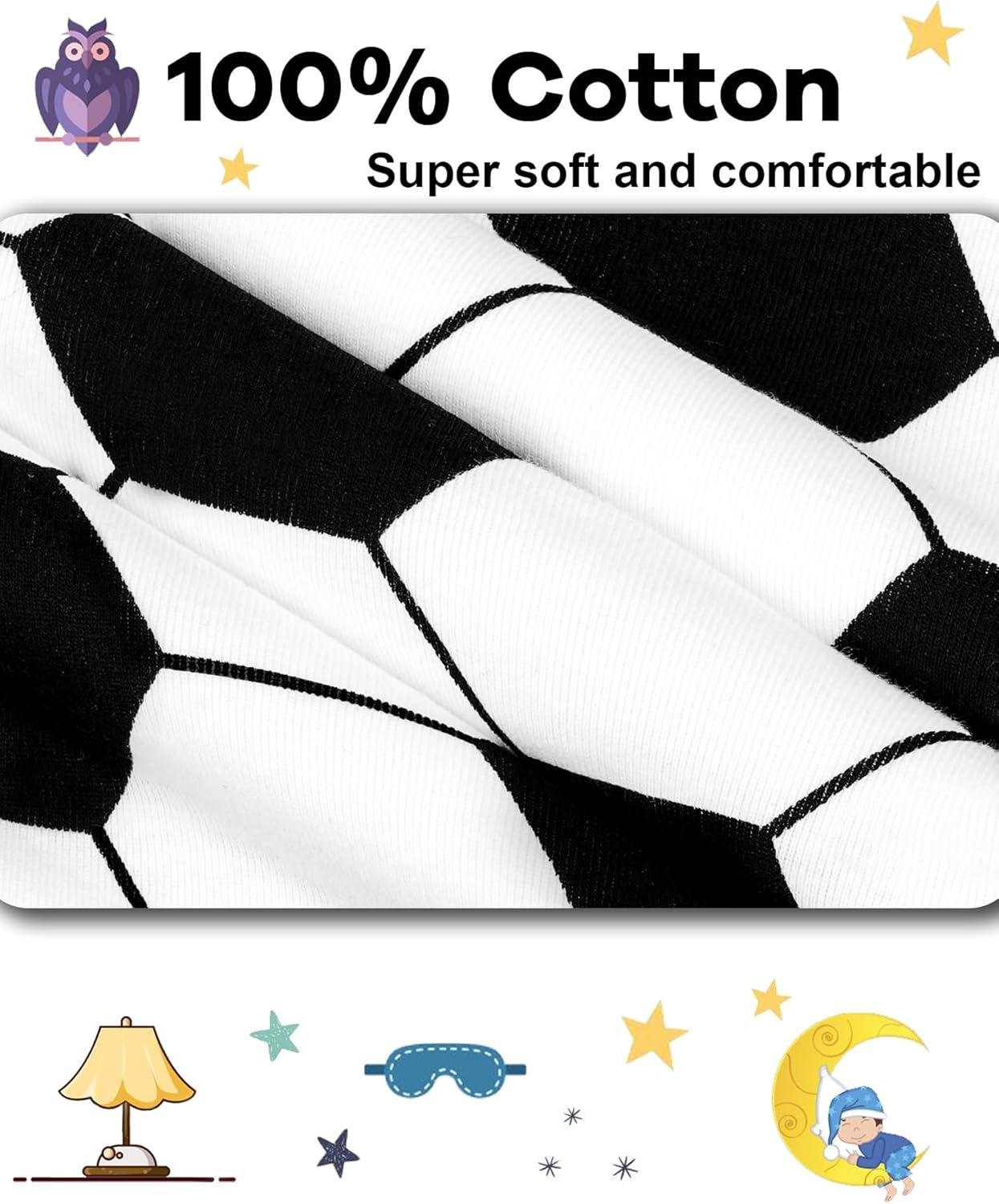 imageDAUGHTER QUEEN Boys Pajamas 4 Pieces Short Set 100 Cotton Sleepwear Size 18 Months12 Years4pcsblackWhitesoccersba24