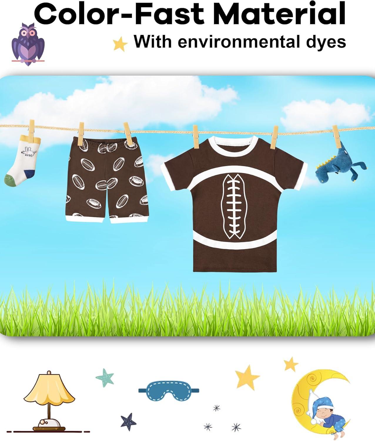 imageDAUGHTER QUEEN Boys Pajamas 4 Pieces Short Set 100 Cotton Sleepwear Size 18 Months12 Years4pcsbrownBluefootballsba24