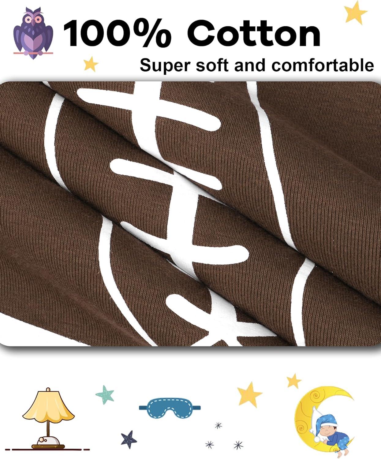 imageDAUGHTER QUEEN Boys Pajamas 4 Pieces Short Set 100 Cotton Sleepwear Size 18 Months12 Years4pcsbrownBluefootballsba24