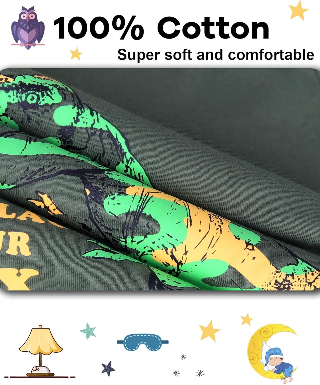 imageDAUGHTER QUEEN Boys Pajamas 4 Pieces Short Set 100 Cotton Sleepwear Size 18 Months12 Years4pcscamouflage GreenBlackdinosaur