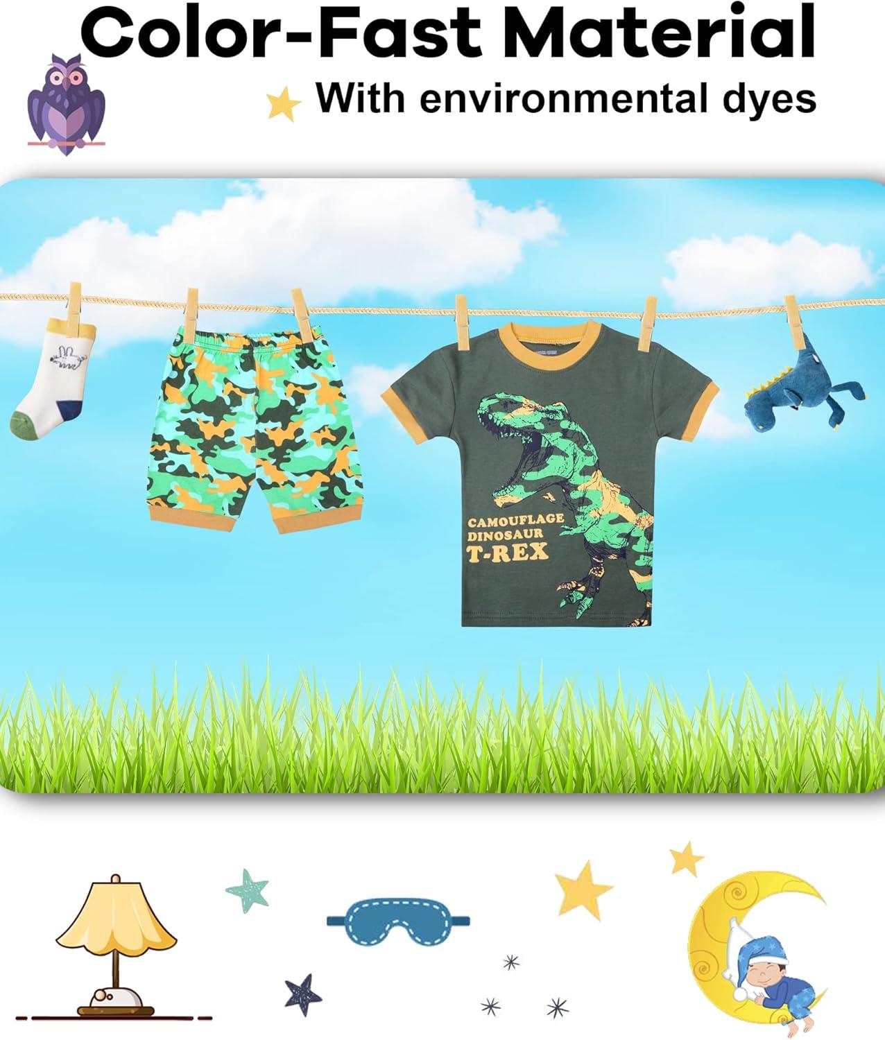 imageDAUGHTER QUEEN Boys Pajamas 4 Pieces Short Set 100 Cotton Sleepwear Size 18 Months12 Years4pcscamouflage GreenBlackdinosaur