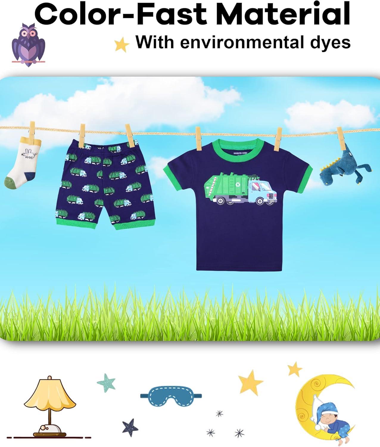 imageDAUGHTER QUEEN Boys Pajamas 4 Pieces Short Set 100 Cotton Sleepwear Size 18 Months12 Years4pcsnavy BlueBluegarbage Truck