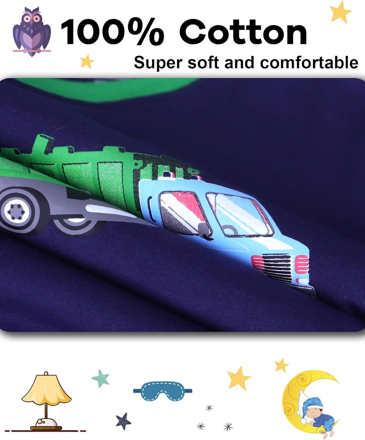 imageDAUGHTER QUEEN Boys Pajamas 4 Pieces Short Set 100 Cotton Sleepwear Size 18 Months12 Years4pcsnavy BlueBluegarbage Truck