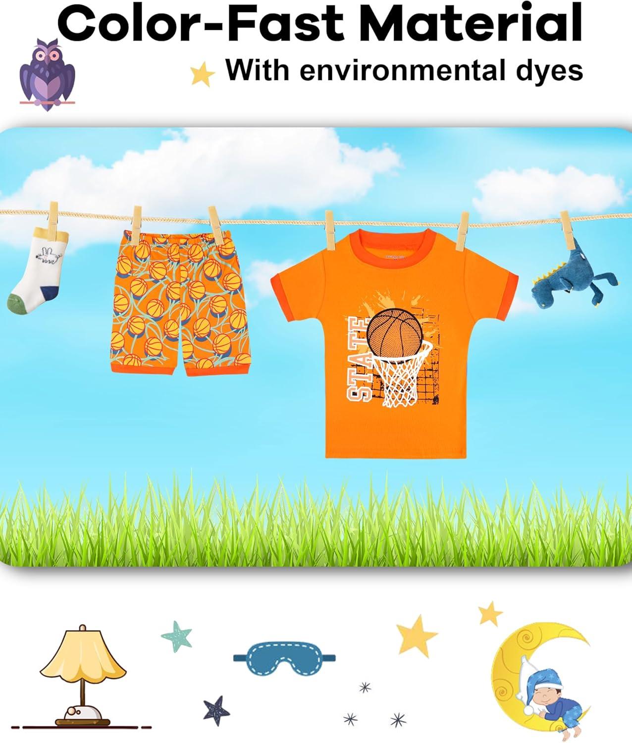 imageDAUGHTER QUEEN Boys Pajamas 4 Pieces Short Set 100 Cotton Sleepwear Size 18 Months12 Years4pcsorangeGreenbasketballsba24
