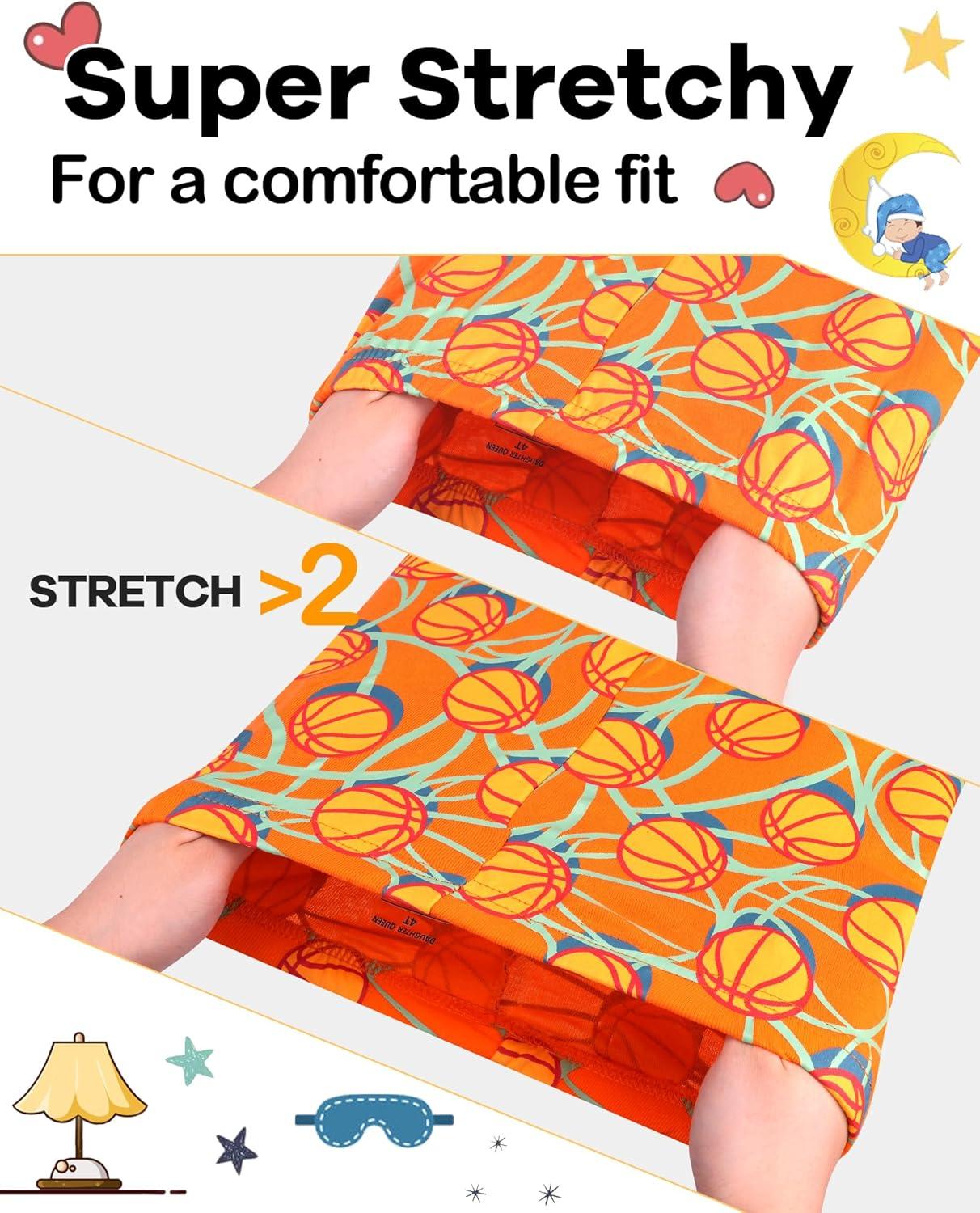 imageDAUGHTER QUEEN Boys Pajamas 4 Pieces Short Set 100 Cotton Sleepwear Size 18 Months12 Years4pcsorangeGreenbasketballsba24
