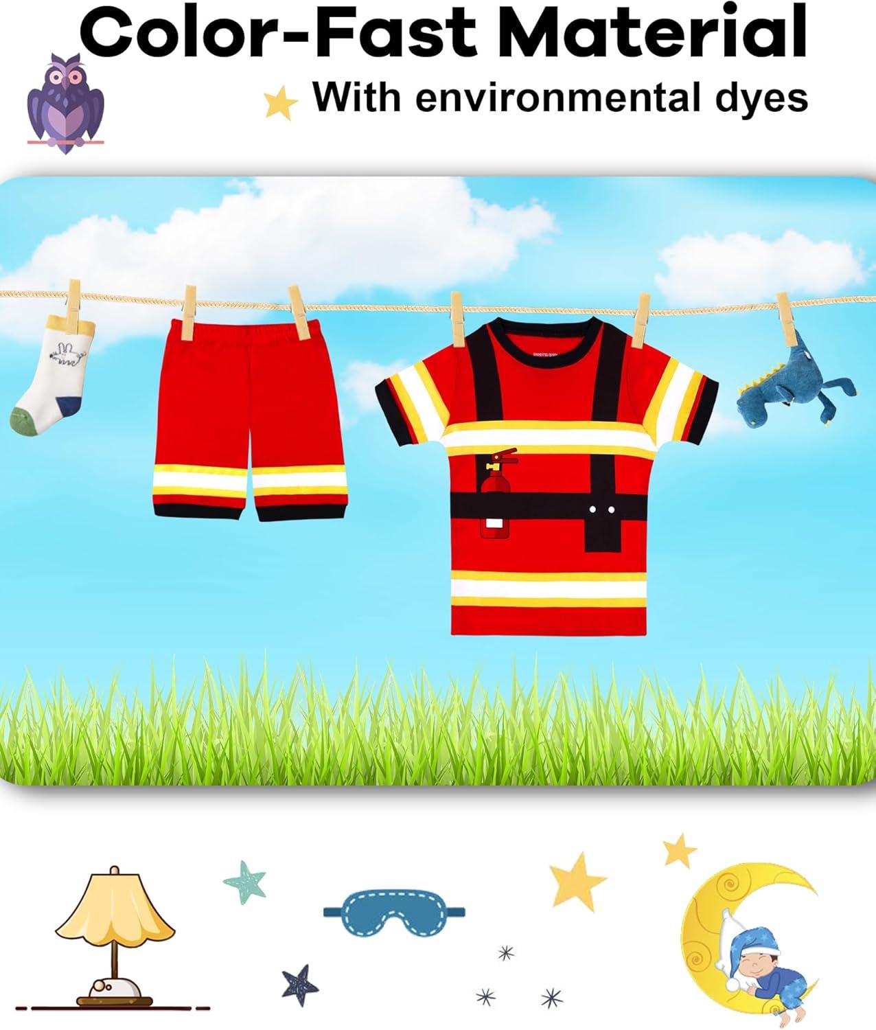 imageDAUGHTER QUEEN Boys Pajamas 4 Pieces Short Set 100 Cotton Sleepwear Size 18 Months12 Years4pcsredBluefire Trucksba24