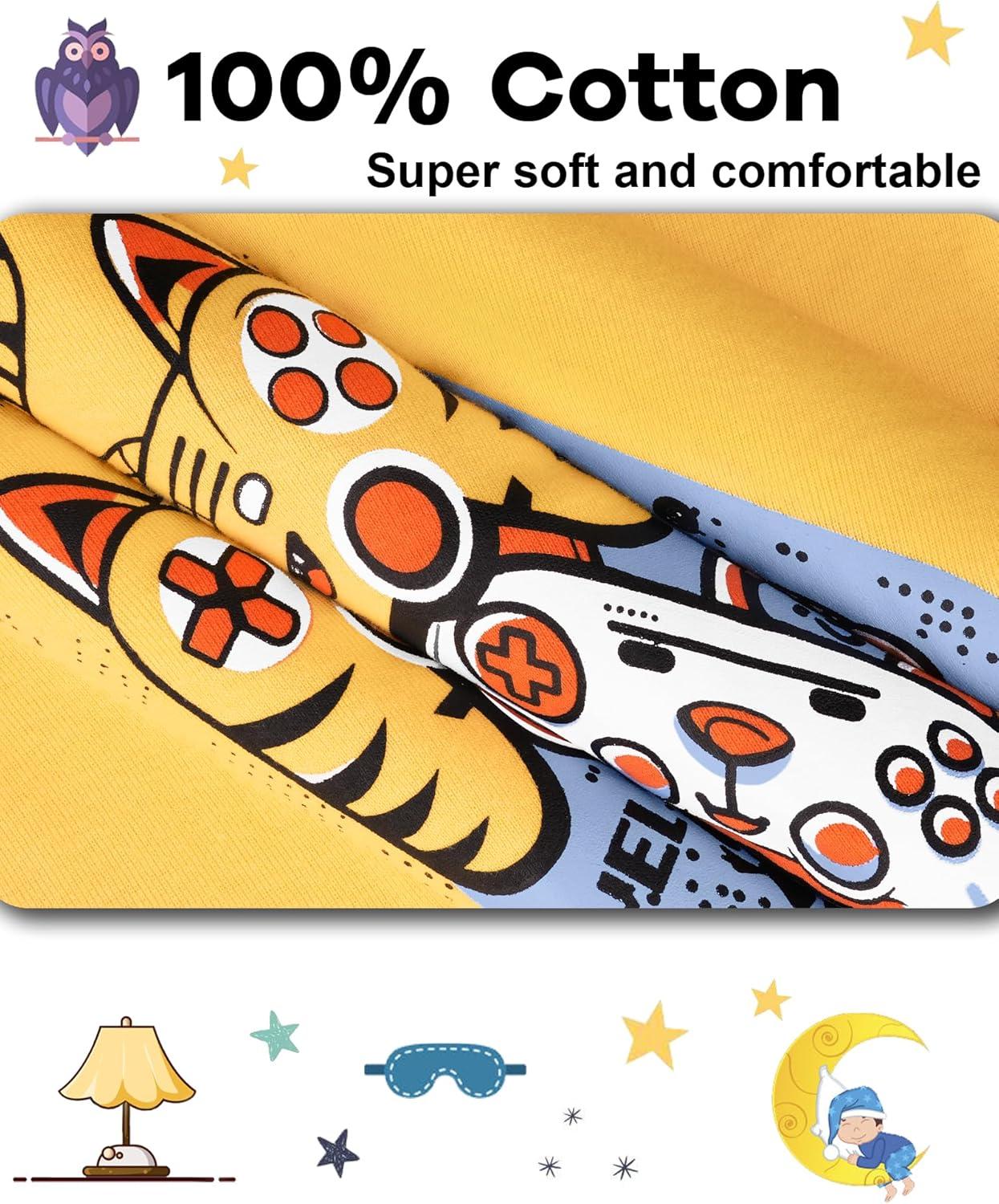 imageDAUGHTER QUEEN Boys Pajamas 4 Pieces Short Set 100 Cotton Sleepwear Size 18 Months12 Years4pcswhiteYellowgamersba25