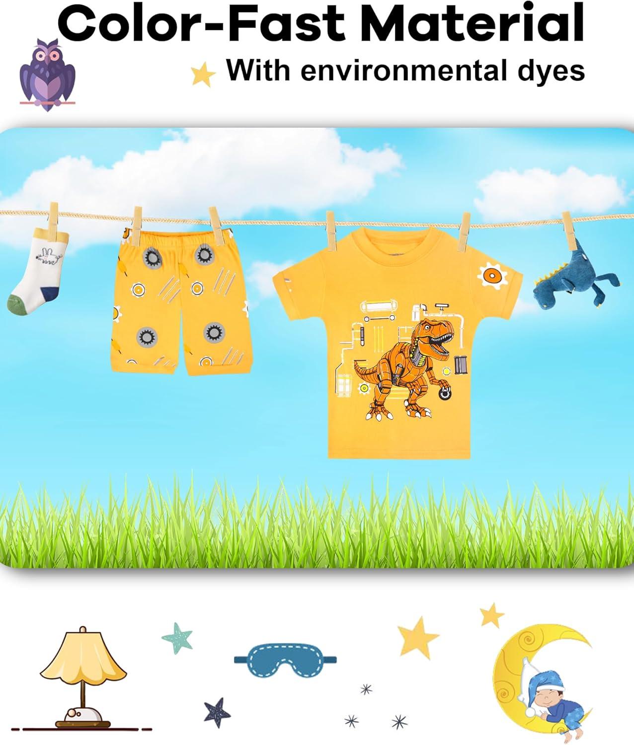 imageDAUGHTER QUEEN Boys Pajamas 4 Pieces Short Set 100 Cotton Sleepwear Size 18 Months12 Years4pcsyellowBlackdinosaursba25