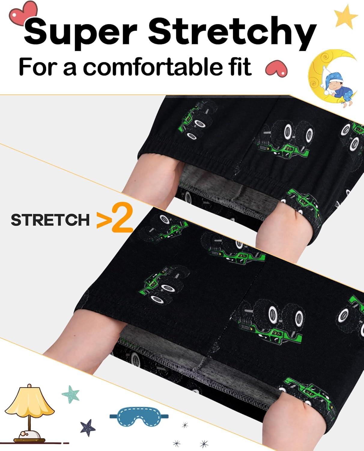 imageDAUGHTER QUEEN Boys Summer Pajamas Set 4 Pieces 100 Cotton Sleepwear Size 18 Months12 Years4pcsblackWhitemonster Trucksba24