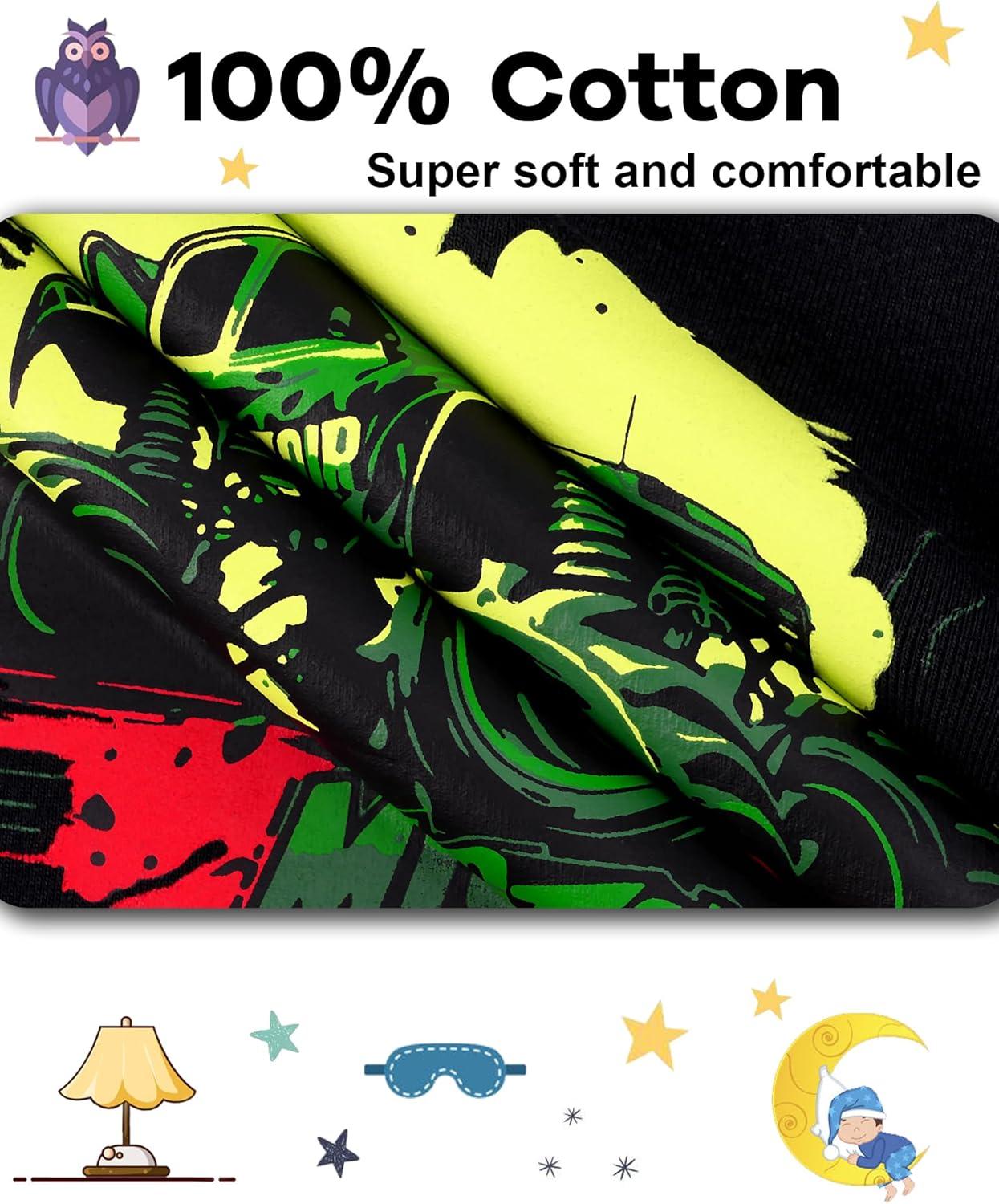 imageDAUGHTER QUEEN Boys Summer Pajamas Set 4 Pieces 100 Cotton Sleepwear Size 18 Months12 Years4pcsblackWhitemonster Trucksba24