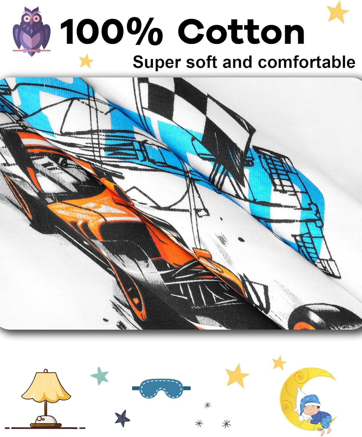 imageDAUGHTER QUEEN Boys Summer Pajamas Set 4 Pieces 100 Cotton Sleepwear Size 18 Months12 Years4pcsgrayWhiterace Carsba25
