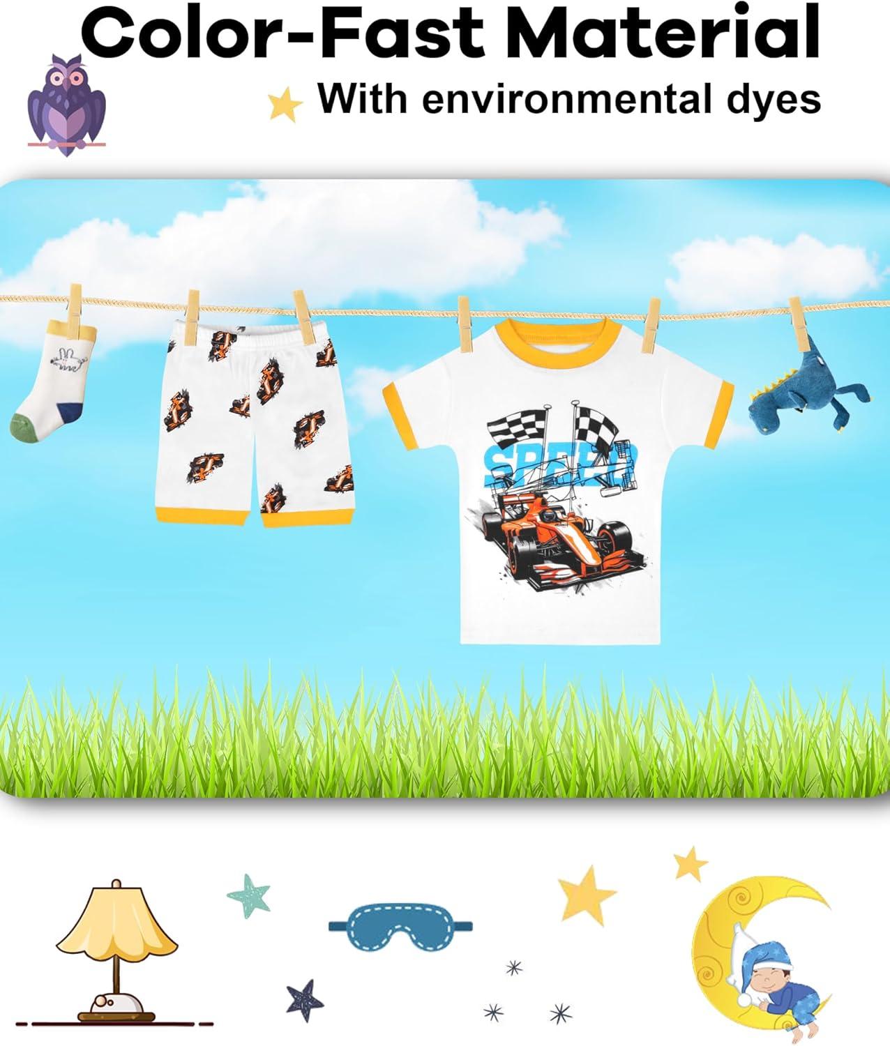 imageDAUGHTER QUEEN Boys Summer Pajamas Set 4 Pieces 100 Cotton Sleepwear Size 18 Months12 Years4pcsgrayWhiterace Carsba25