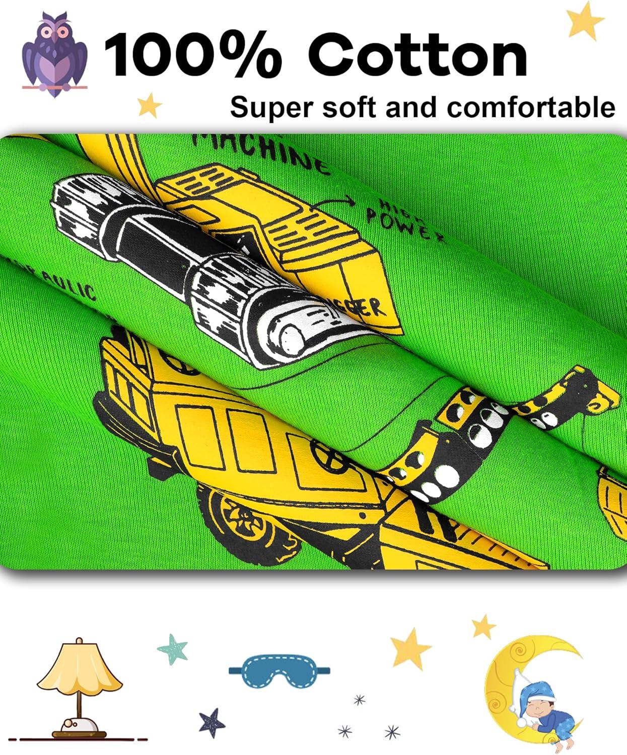 imageDAUGHTER QUEEN Boys Summer Pajamas Set 4 Pieces 100 Cotton Sleepwear Size 18 Months12 Years4pcsgreenWhiteexcavatorsba25