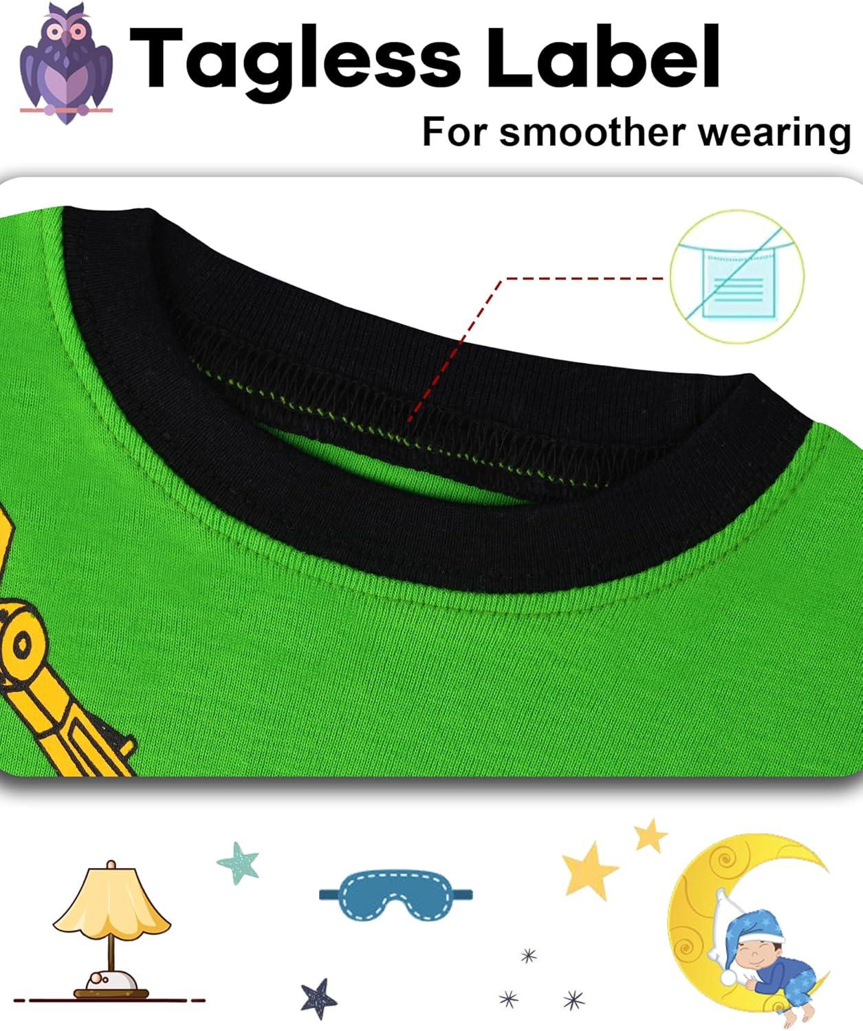 imageDAUGHTER QUEEN Boys Summer Pajamas Set 4 Pieces 100 Cotton Sleepwear Size 18 Months12 Years4pcsgreenWhiteexcavatorsba25