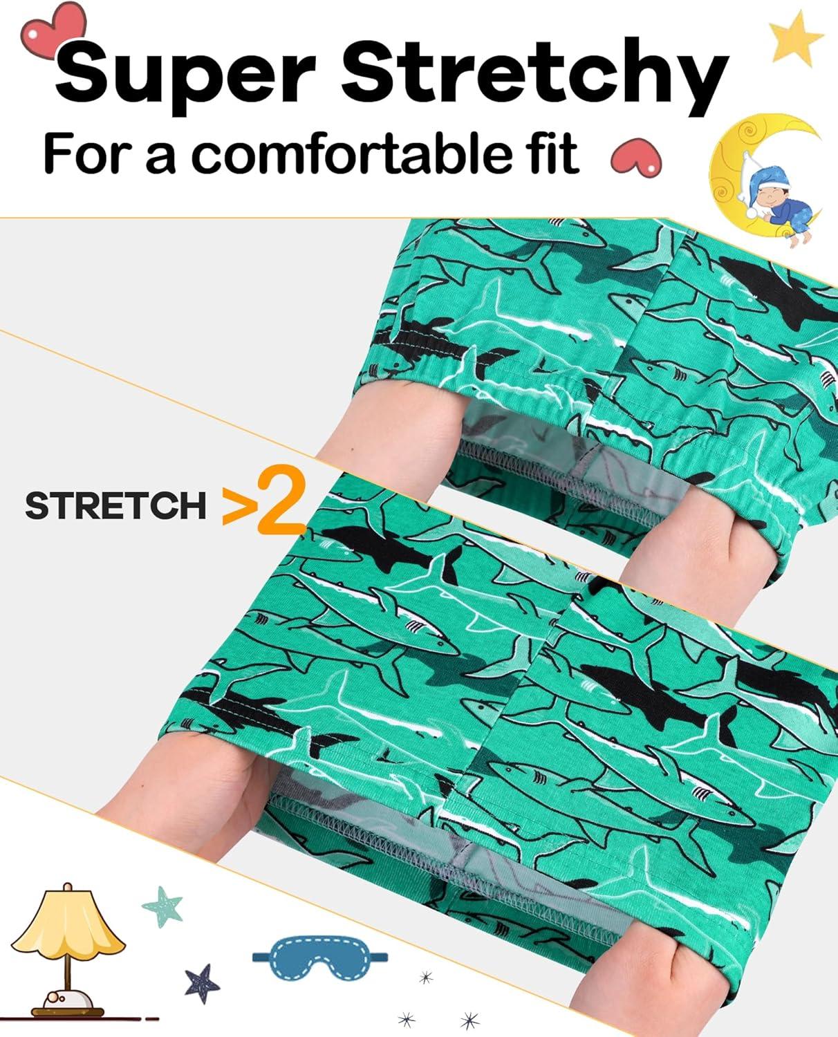 imageDAUGHTER QUEEN Boys Summer Pajamas Set 4 Pieces 100 Cotton Sleepwear Size 18 Months12 Years4pcsgreenWhitesharksba24