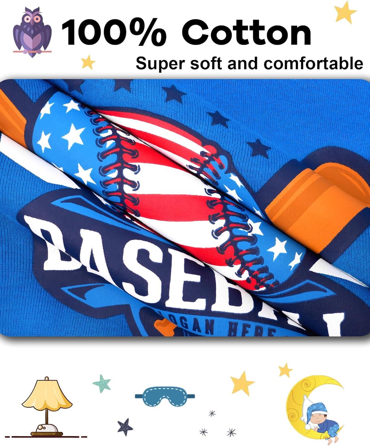 imageDAUGHTER QUEEN Boys Summer Pajamas Set 4 Pieces 100 Cotton Sleepwear Size 18 Months12 Years4pcsnavyBluebaseballsba24