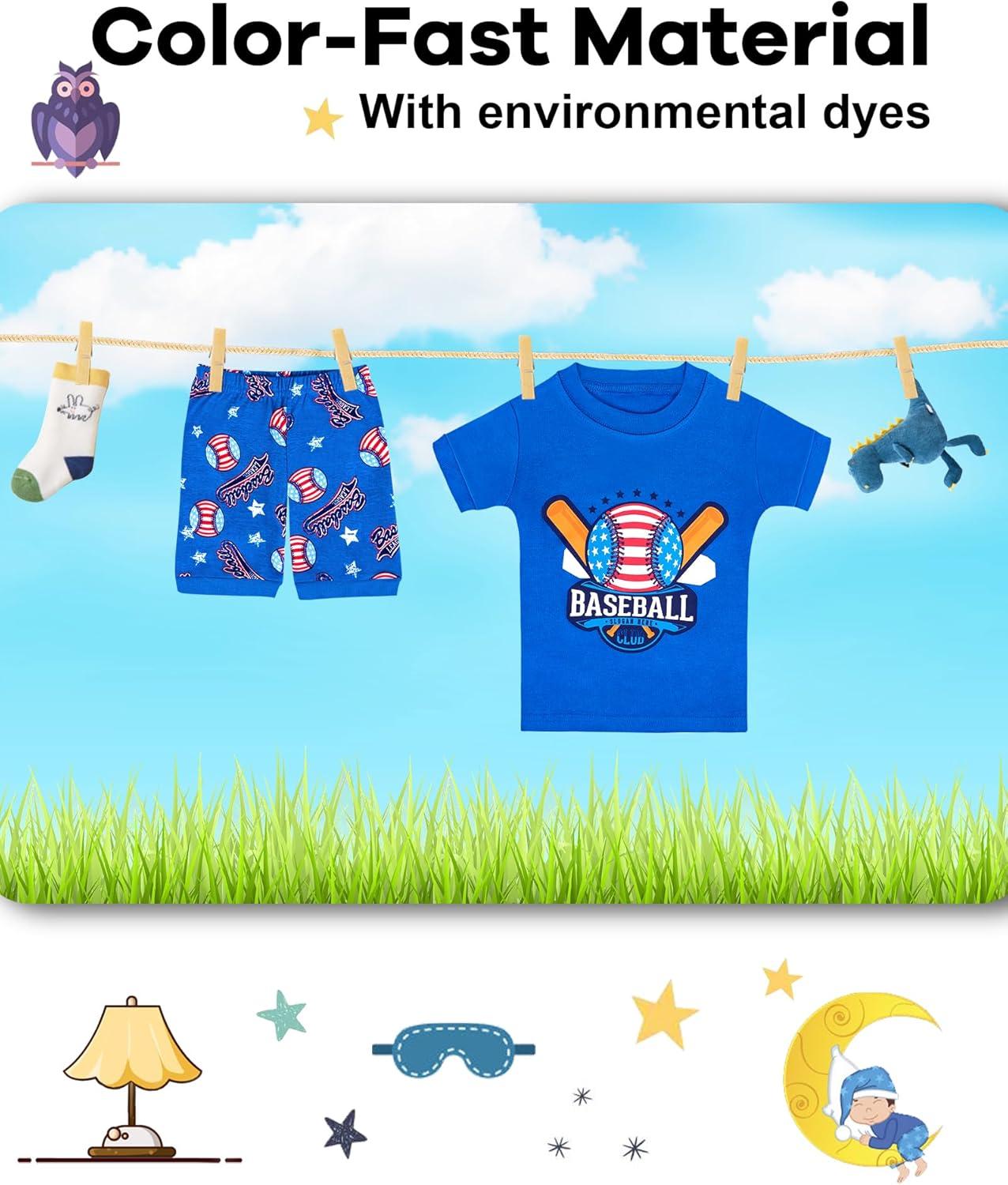imageDAUGHTER QUEEN Boys Summer Pajamas Set 4 Pieces 100 Cotton Sleepwear Size 18 Months12 Years4pcsnavyBluebaseballsba24