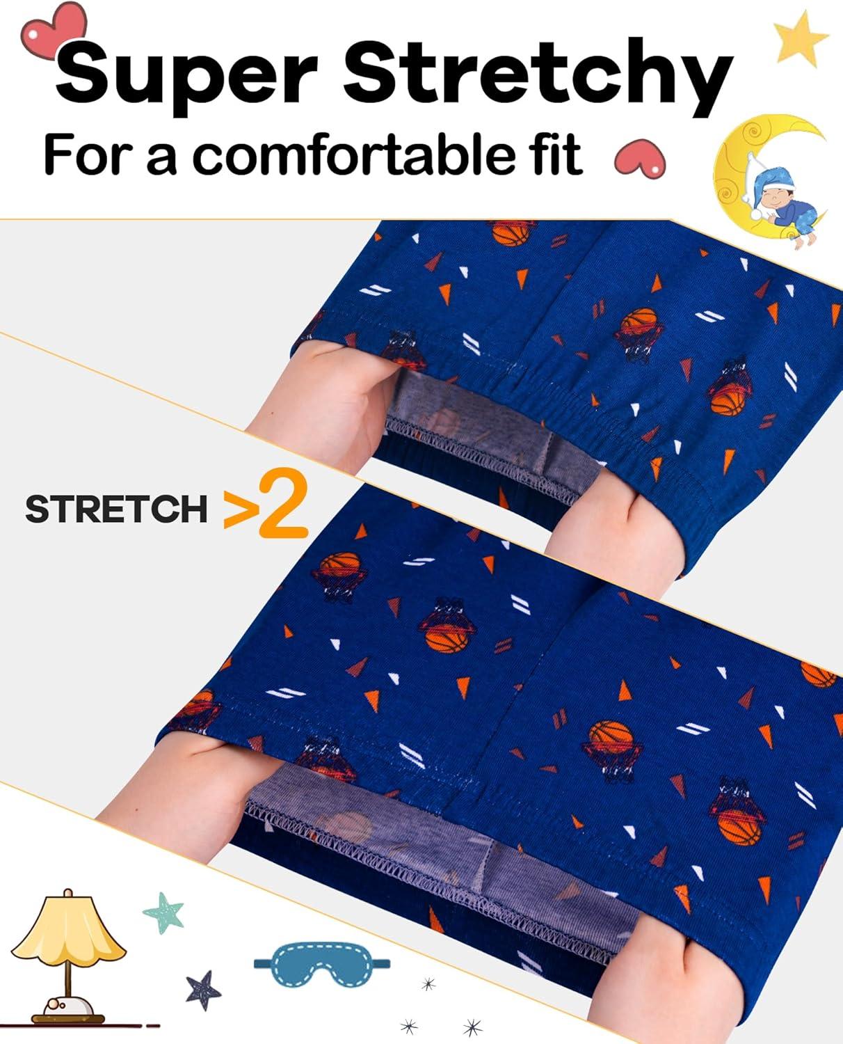 imageDAUGHTER QUEEN Boys Summer Pajamas Set 4 Pieces 100 Cotton Sleepwear Size 18 Months12 Years4pcsnavyOrangebasketballsba24