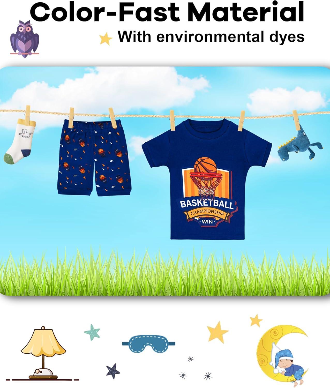 imageDAUGHTER QUEEN Boys Summer Pajamas Set 4 Pieces 100 Cotton Sleepwear Size 18 Months12 Years4pcsnavyOrangebasketballsba24