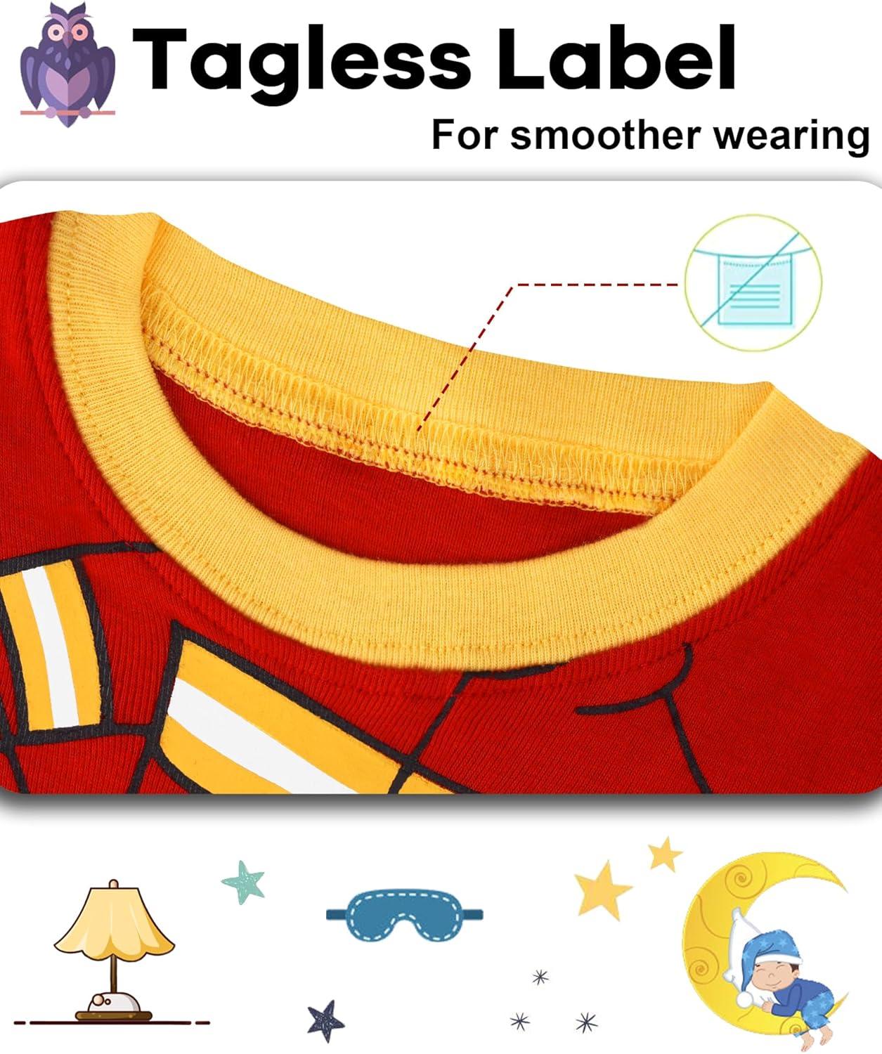imageDAUGHTER QUEEN Boys Summer Pajamas Set 4 Pieces 100 Cotton Sleepwear Size 18 Months12 Years4pcsredYellowfiremanFire Trucksba25