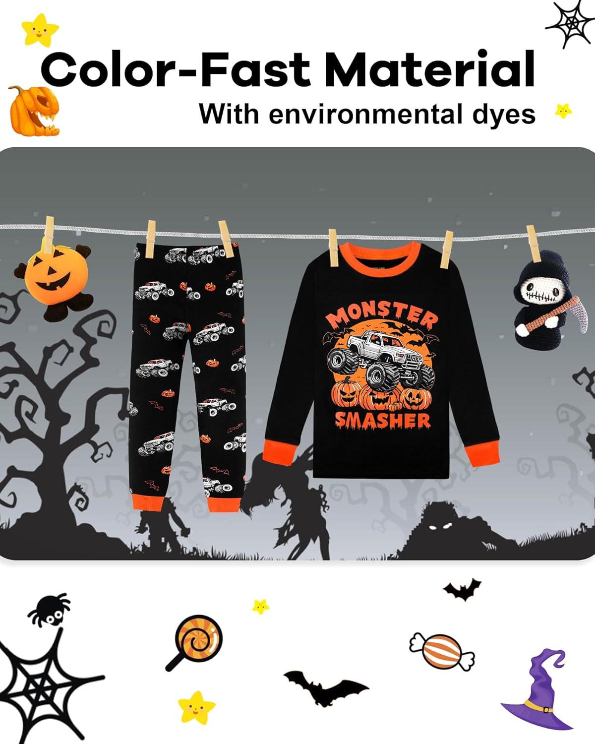 imageDAUGHTER QUEEN Boys amp Girls 100 Cotton Holiday Pajamas Halloween Christmas Sleepwear 18M12Y2pcsblackmonster Truckhba25