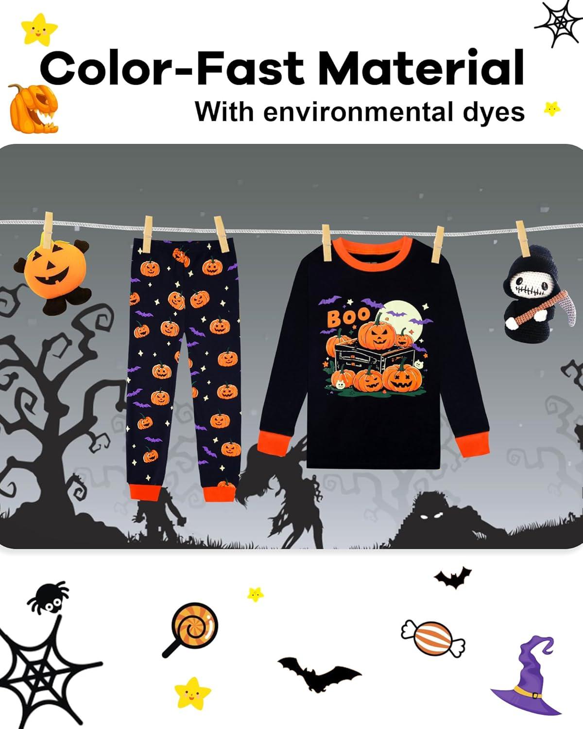 imageDAUGHTER QUEEN Boys amp Girls 100 Cotton Holiday Pajamas Halloween Christmas Sleepwear 18M12Y2pcsblackpumpkinhba25