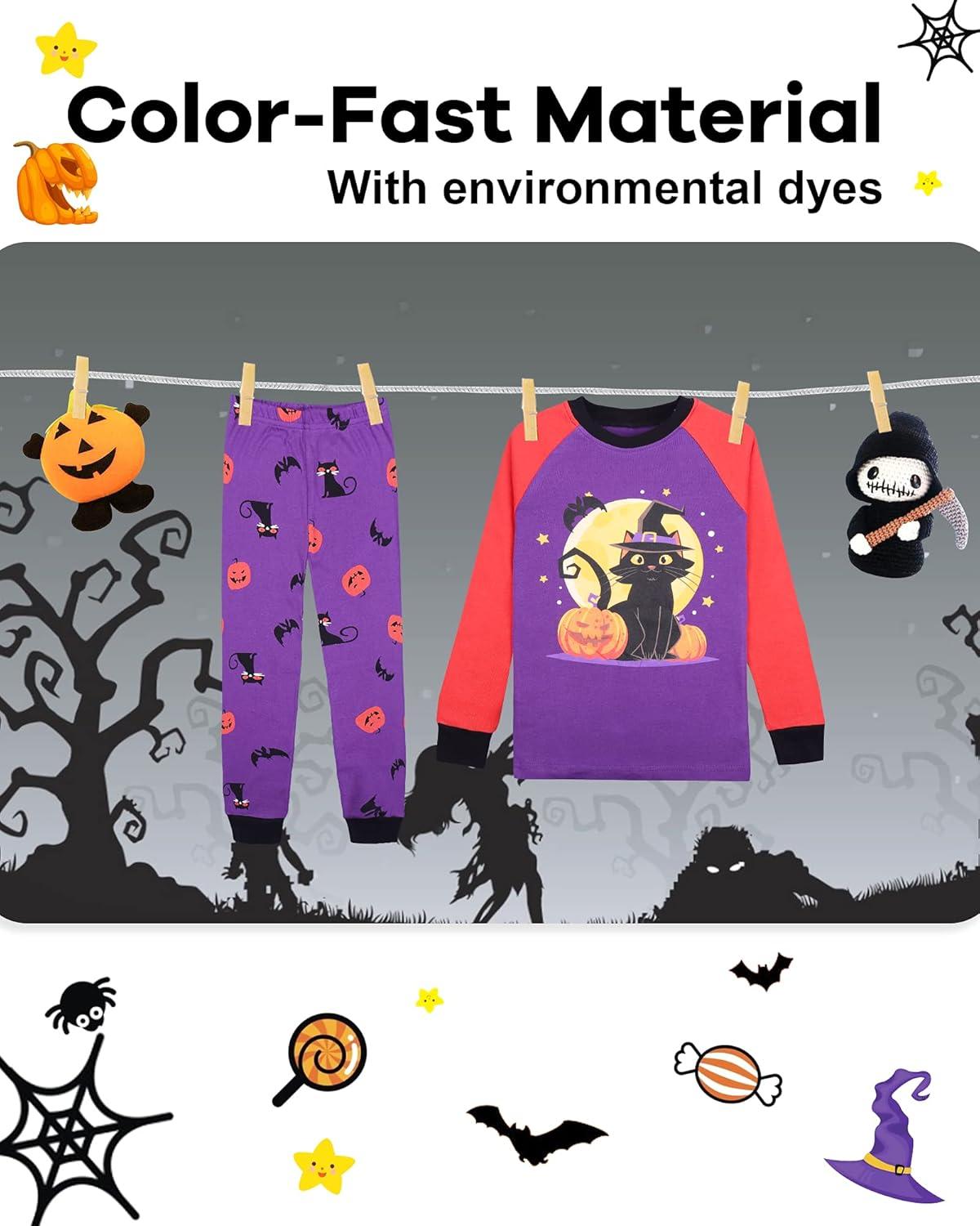 imageDAUGHTER QUEEN Boys amp Girls 100 Cotton Holiday Pajamas Halloween Christmas Sleepwear 18M12YBlack CatPurpleOrange