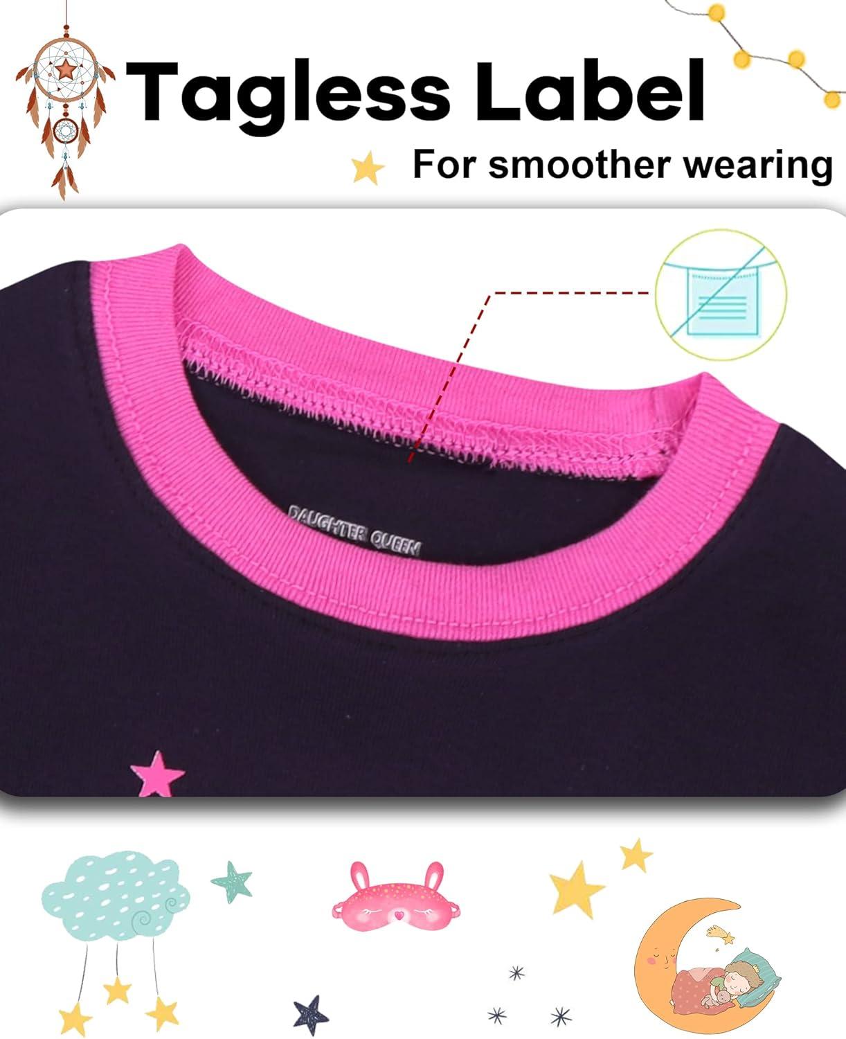 imageDAUGHTER QUEEN Girls 4 Pieces Cotton Pajamas Size 18 Months12 Years4pcsbluePinkunicornlga22
