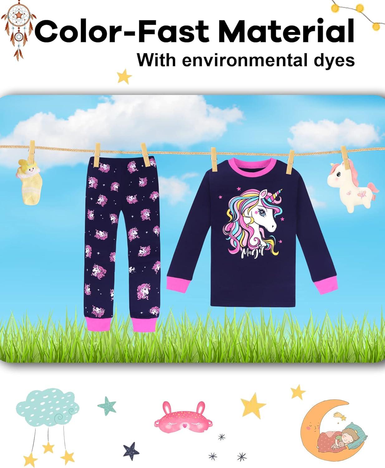 imageDAUGHTER QUEEN Girls 4 Pieces Cotton Pajamas Size 18 Months12 Years4pcsbluePinkunicornlga22