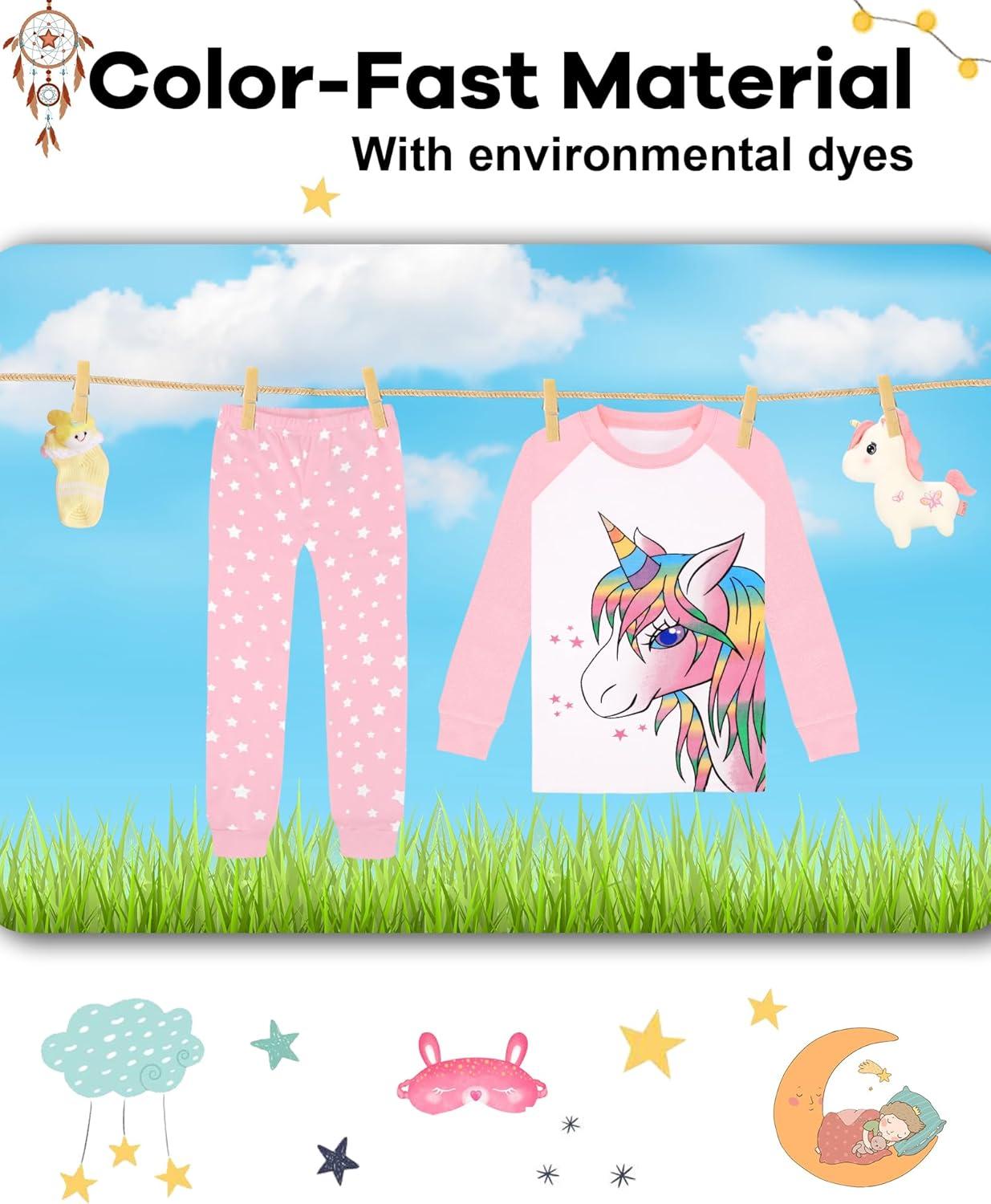 imageDAUGHTER QUEEN Girls 4 Pieces Cotton Pajamas Size 18 Months12 Years4pcsbluePinkunicornlga24