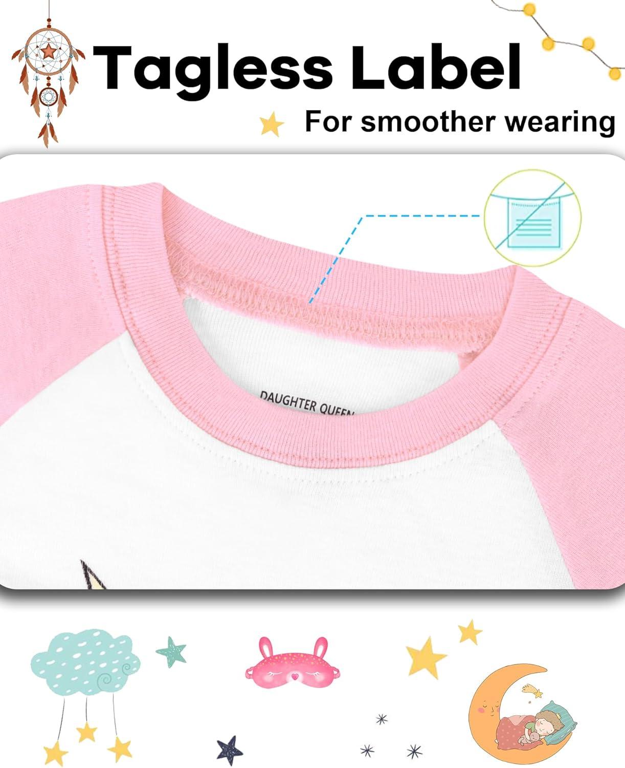 imageDAUGHTER QUEEN Girls 4 Pieces Cotton Pajamas Size 18 Months12 Years4pcsbluePinkunicornlga24