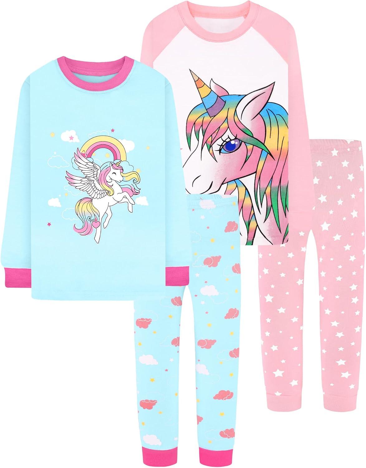 imageDAUGHTER QUEEN Girls 4 Pieces Cotton Pajamas Size 18 Months12 Years4pcsbluePinkunicornlga24