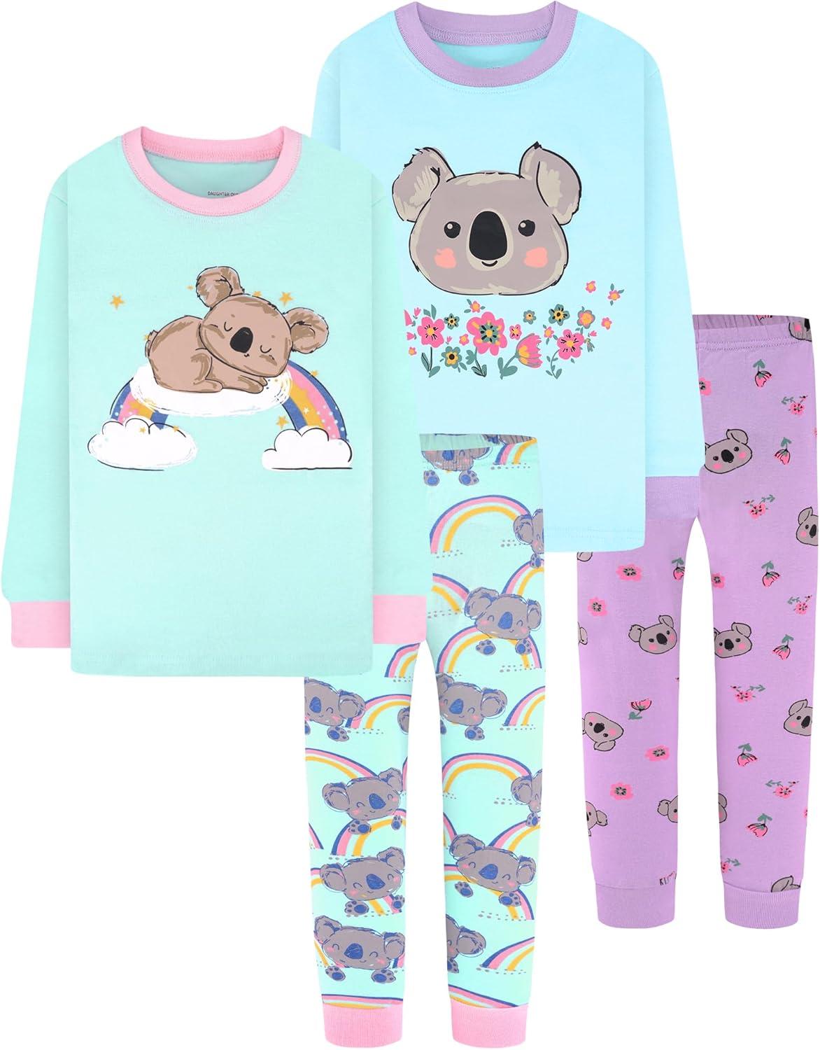 imageDAUGHTER QUEEN Girls 4 Pieces Cotton Pajamas Size 18 Months12 Years4pcsbluePurplekoalalga24