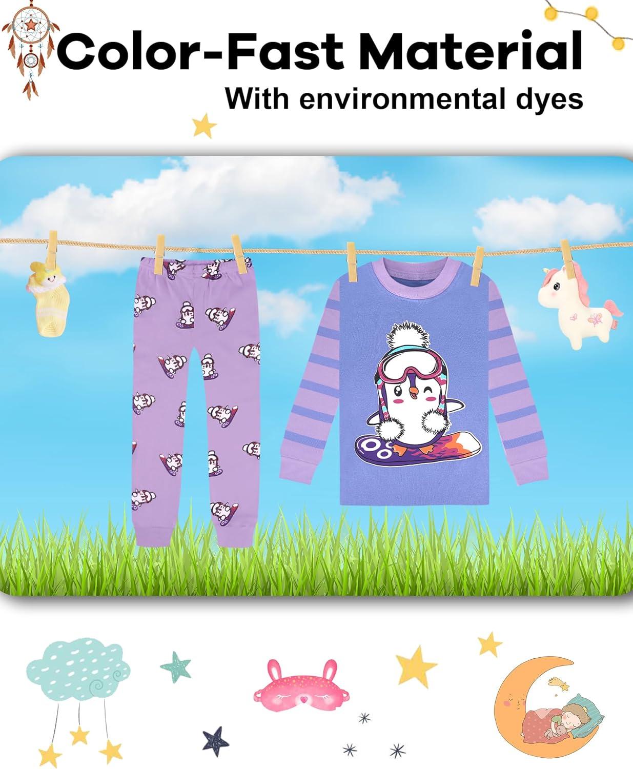 imageDAUGHTER QUEEN Girls 4 Pieces Cotton Pajamas Size 18 Months12 Years4pcsbluePurplepenguinlga24