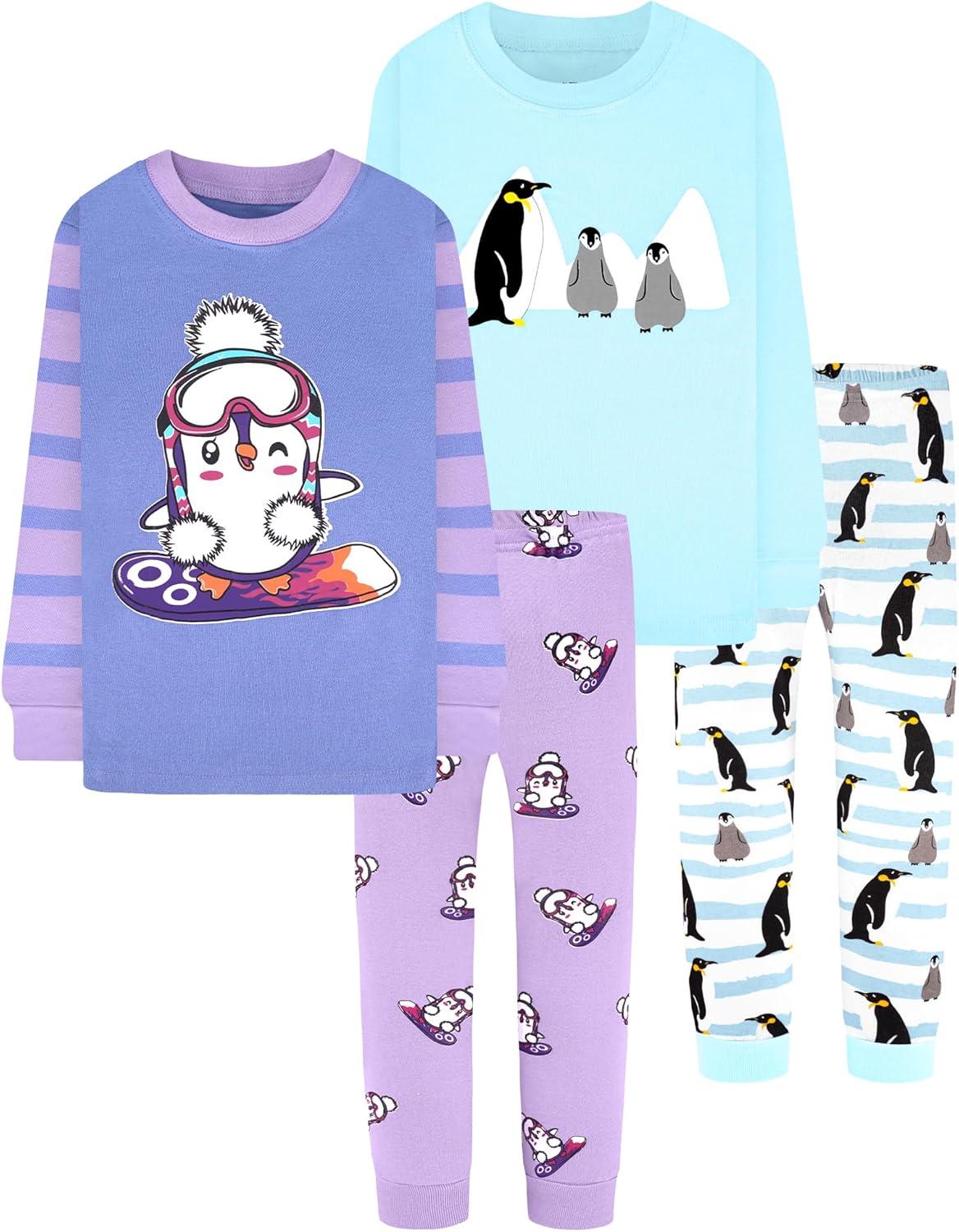imageDAUGHTER QUEEN Girls 4 Pieces Cotton Pajamas Size 18 Months12 Years4pcsbluePurplepenguinlga24