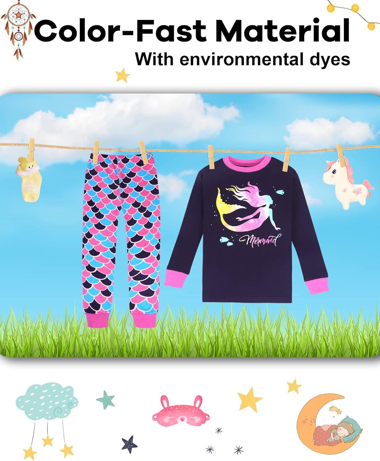 imageDAUGHTER QUEEN Girls 4 Pieces Cotton Pajamas Size 18 Months12 Years4pcsblueWhitemermaidlga22