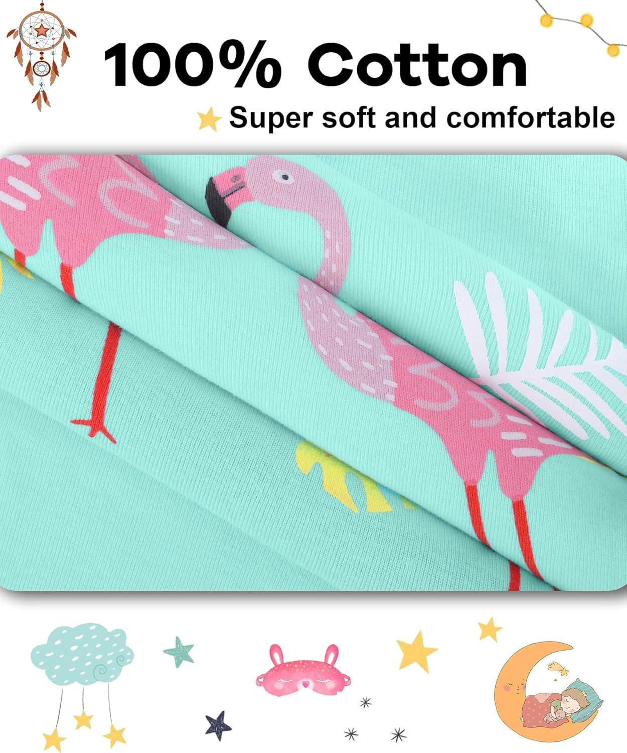 imageDAUGHTER QUEEN Girls 4 Pieces Cotton Pajamas Size 18 Months12 Years4pcsmintgreenYellowflamingolga25
