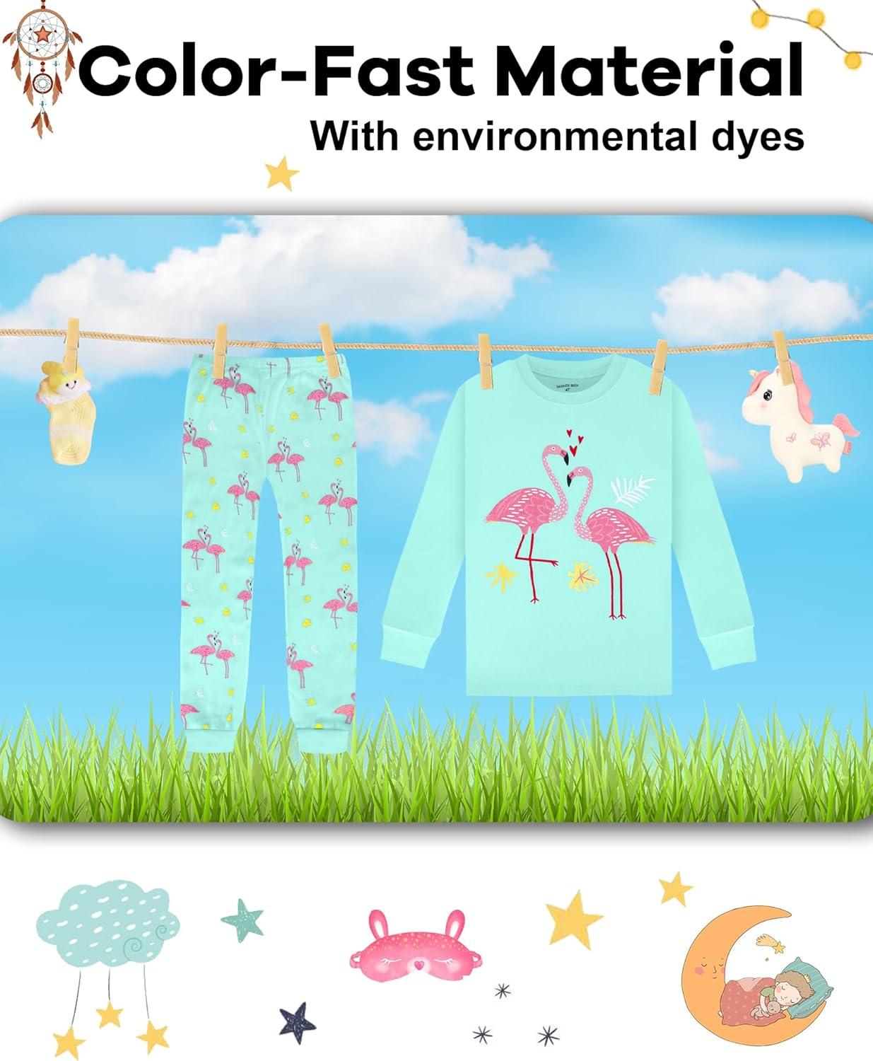 imageDAUGHTER QUEEN Girls 4 Pieces Cotton Pajamas Size 18 Months12 Years4pcsmintgreenYellowflamingolga25