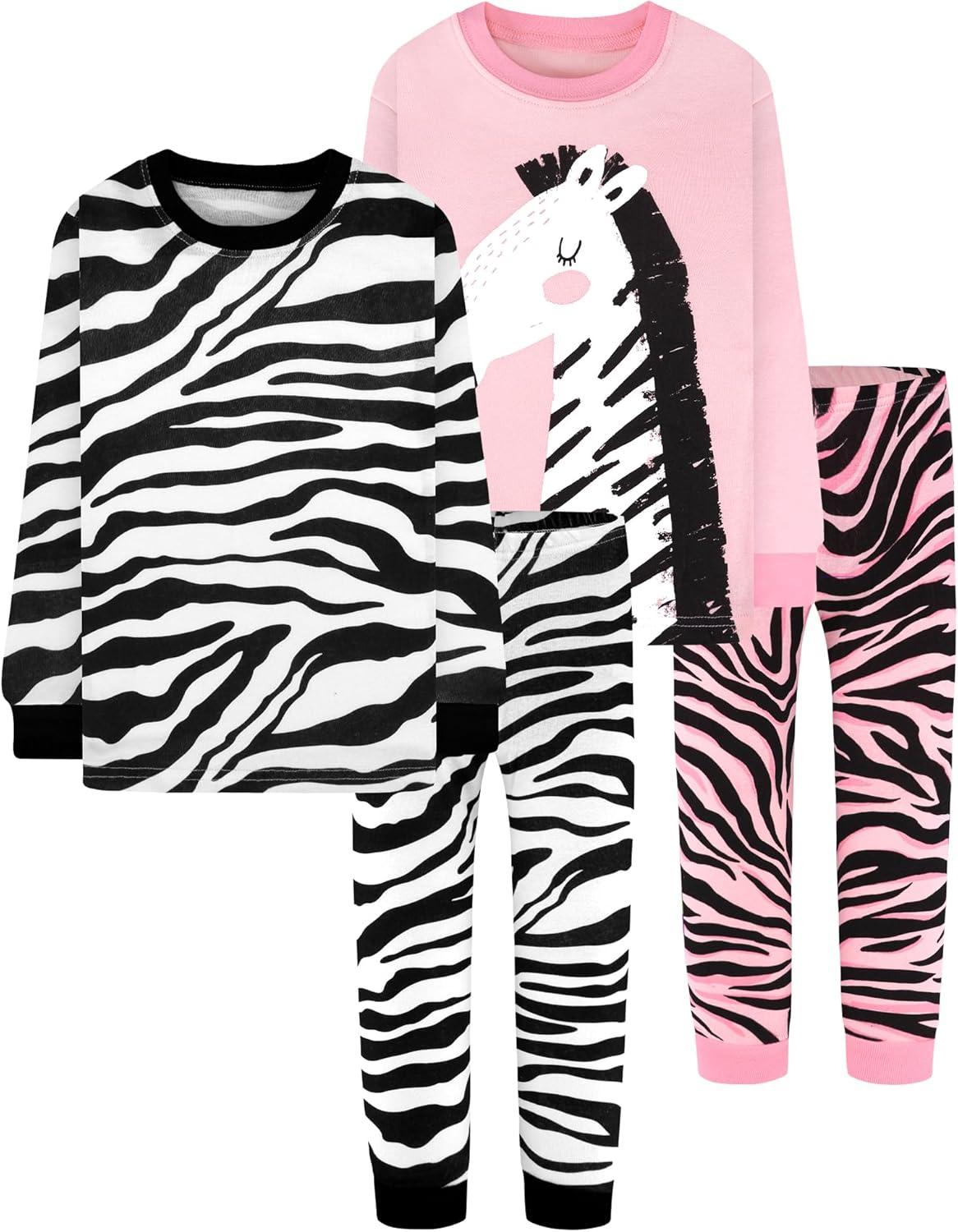 imageDAUGHTER QUEEN Girls 4 Pieces Cotton Pajamas Size 18 Months12 Years4pcsmultizebralga24