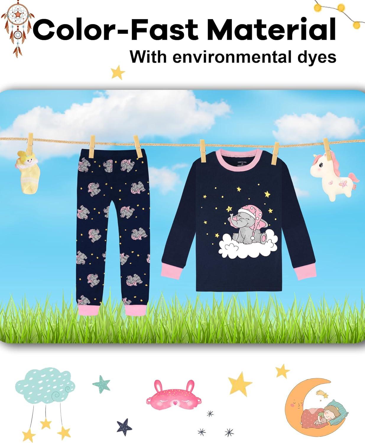 imageDAUGHTER QUEEN Girls 4 Pieces Cotton Pajamas Size 18 Months12 Years4pcsnavyPinkelephantlga24