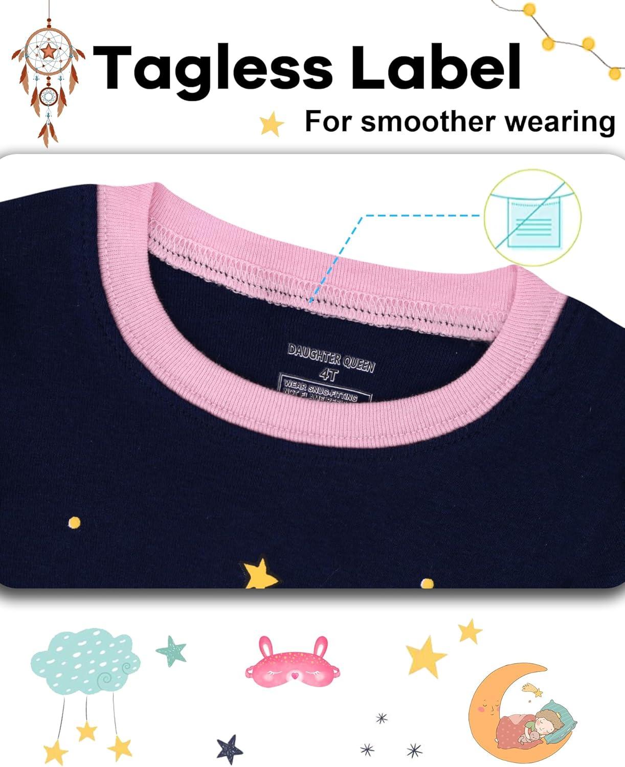 imageDAUGHTER QUEEN Girls 4 Pieces Cotton Pajamas Size 18 Months12 Years4pcsnavyPinkelephantlga24