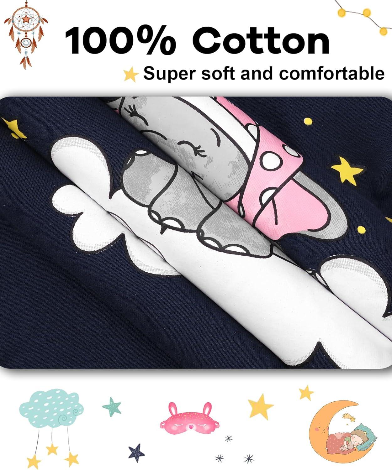 imageDAUGHTER QUEEN Girls 4 Pieces Cotton Pajamas Size 18 Months12 Years4pcsnavyPinkelephantlga24