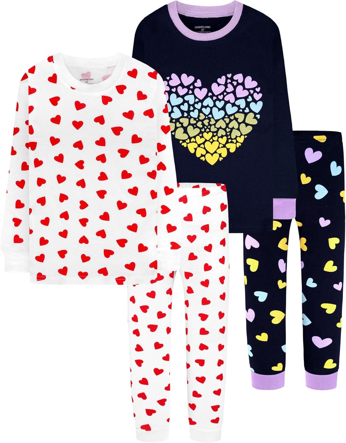 imageDAUGHTER QUEEN Girls 4 Pieces Cotton Pajamas Size 18 Months12 Years4pcsnavyWhiteheartlga24