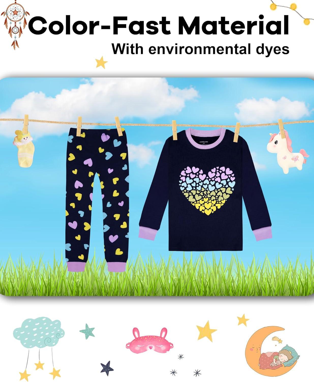 imageDAUGHTER QUEEN Girls 4 Pieces Cotton Pajamas Size 18 Months12 Years4pcsnavyWhiteheartlga24