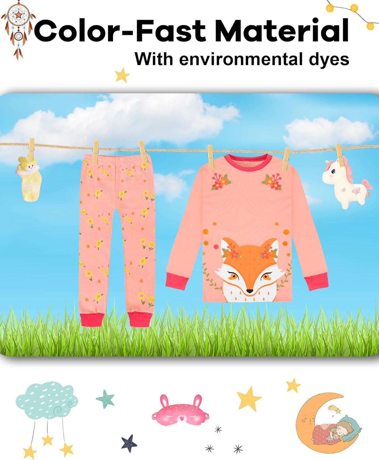 imageDAUGHTER QUEEN Girls 4 Pieces Cotton Pajamas Size 18 Months12 Years4pcsorangeYellowfoxlga23