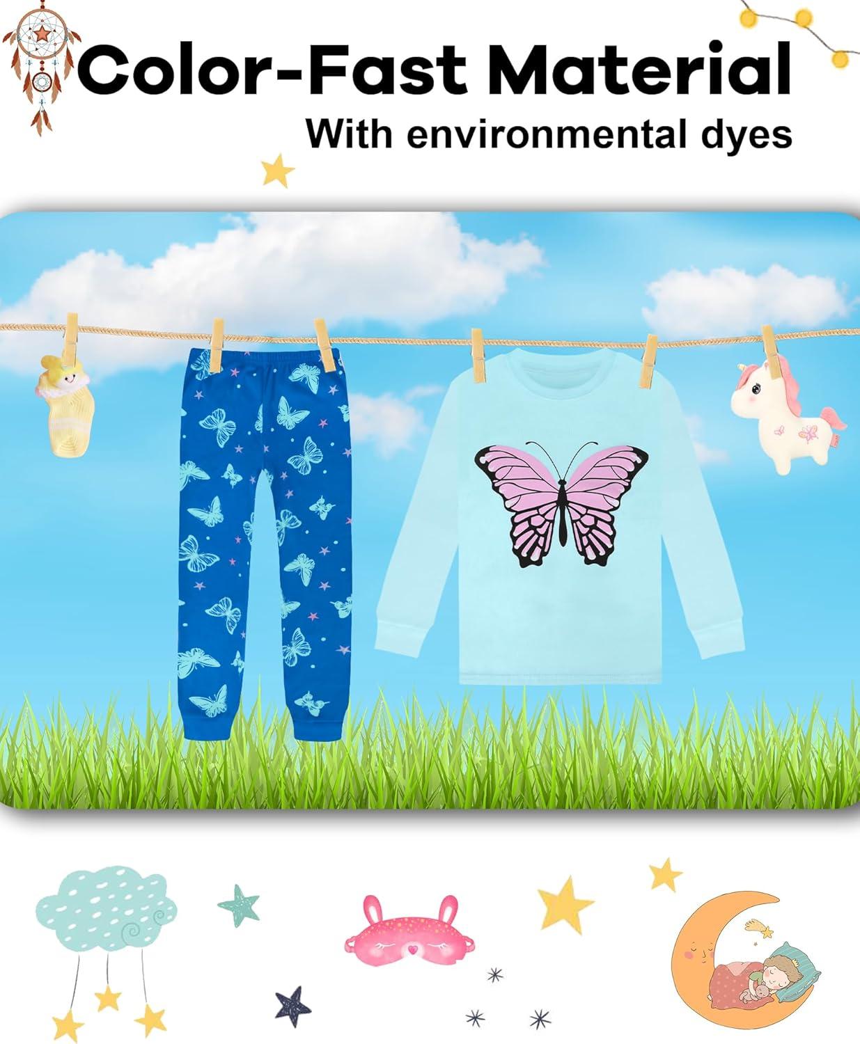 imageDAUGHTER QUEEN Girls 4 Pieces Cotton Pajamas Size 18 Months12 Years4pcspinkBluebutterflylga25